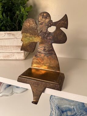 Vintage Solid Brass Angel Christmas 9" Stocking Hanger By Lord & Taylor